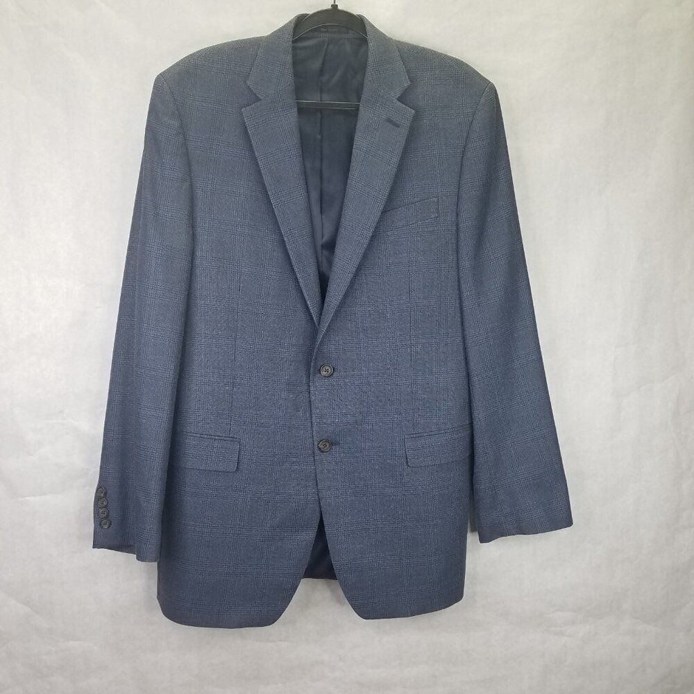 LRL Ralph Lauren Men's Sport Coat Blazer Size 42L Blue Grey Windowpane Silk Wool